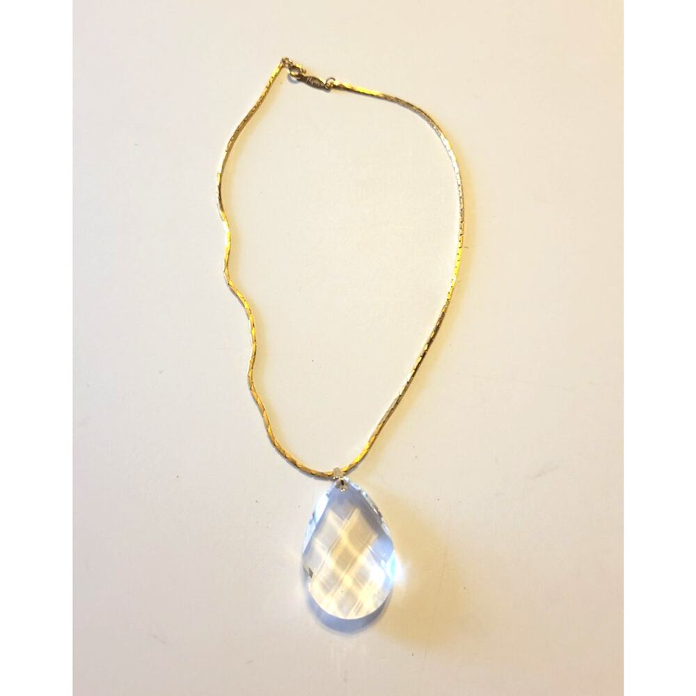 Napier Signed Gold Chain Clear Faceted Crystalโ Tear Drop Pendant Necklace